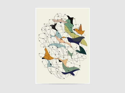 Chained birds - The "Chained birds" print is inspired by the mid-20th century interior design.

It is an open edition print, not signed. If you would like my signature on your print, please tell me so.